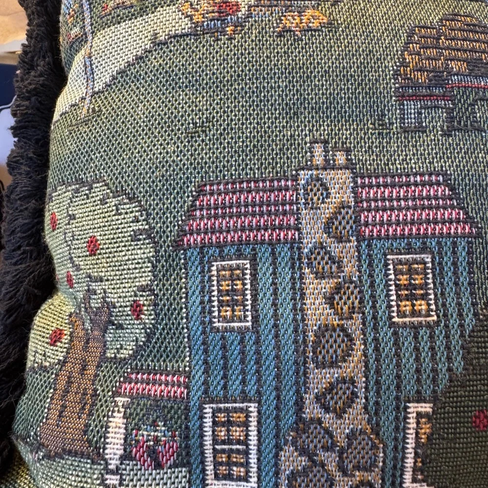 Vintage Tapestry Throw Pillow with Fringe